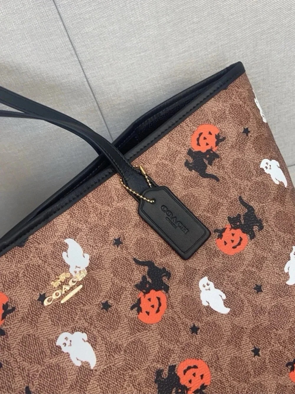 Coach Brown Halloween Tote with Black Straps and Orange Accents - Picture 6 of 6